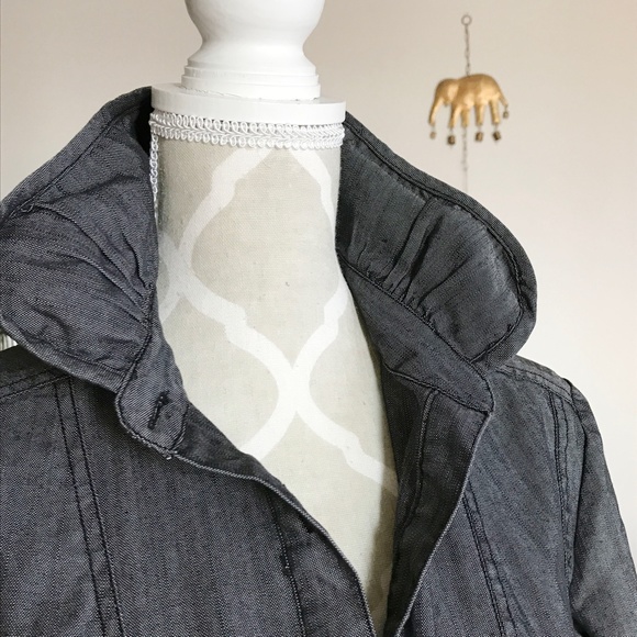 Gray denim dress with puff Peter Pan collar - Picture 2 of 5